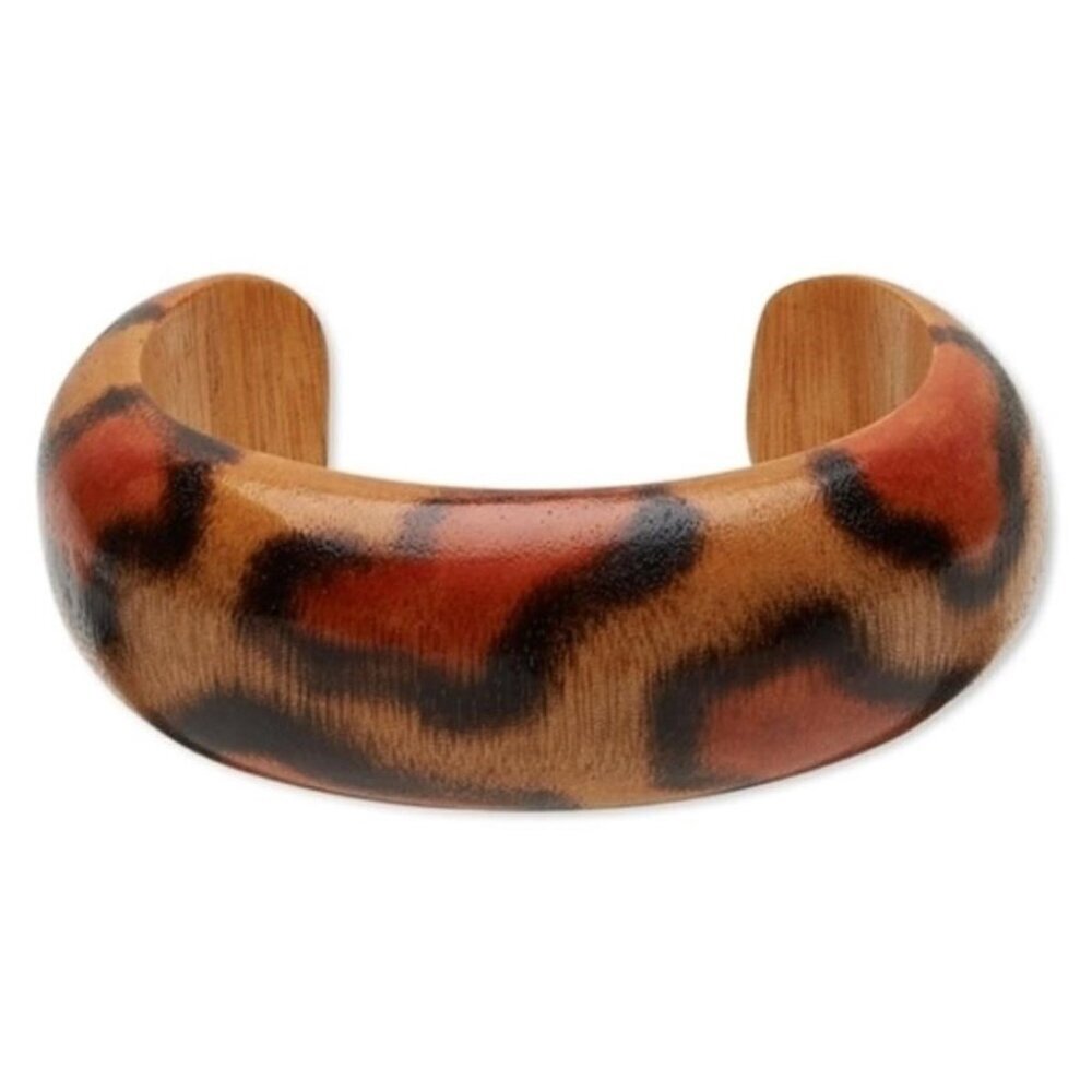 Handcrafted Banana Bark Paper & Wood Leopard Animal Print Cuff Bracelet